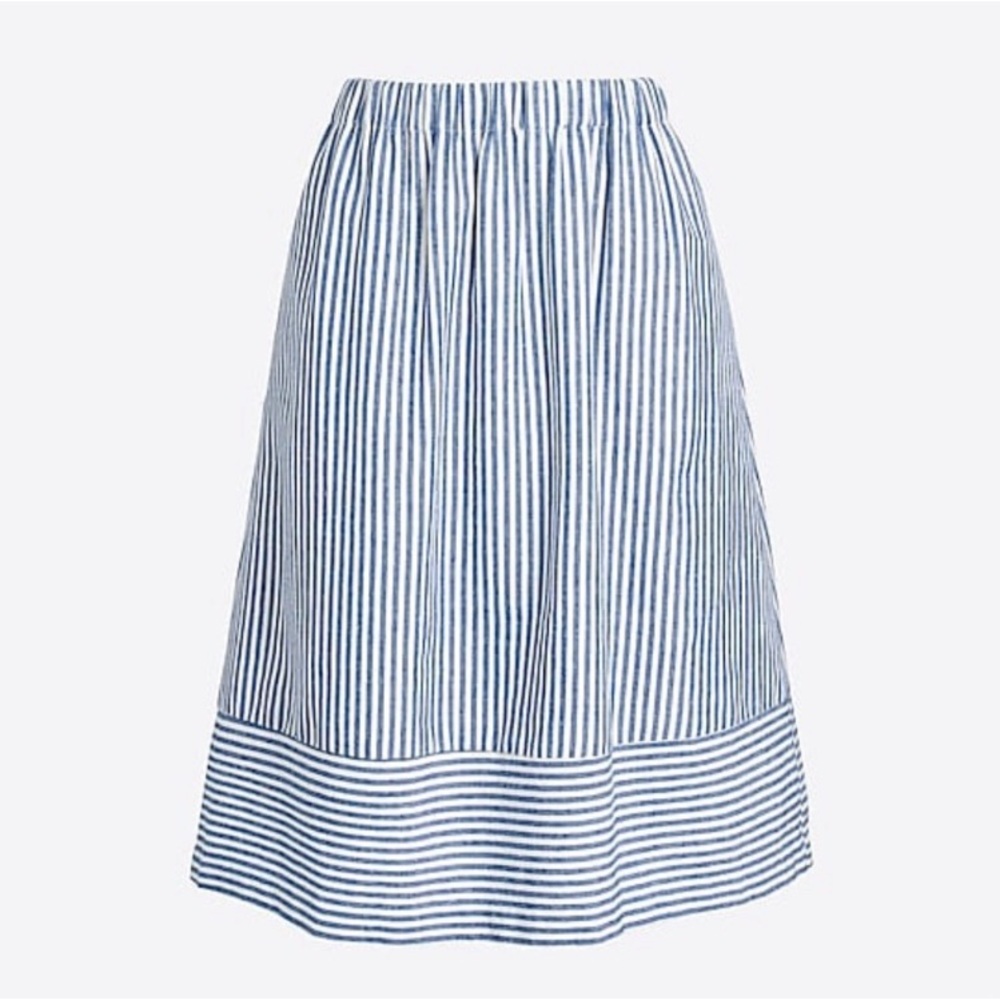 J crew blue linen striped skirt